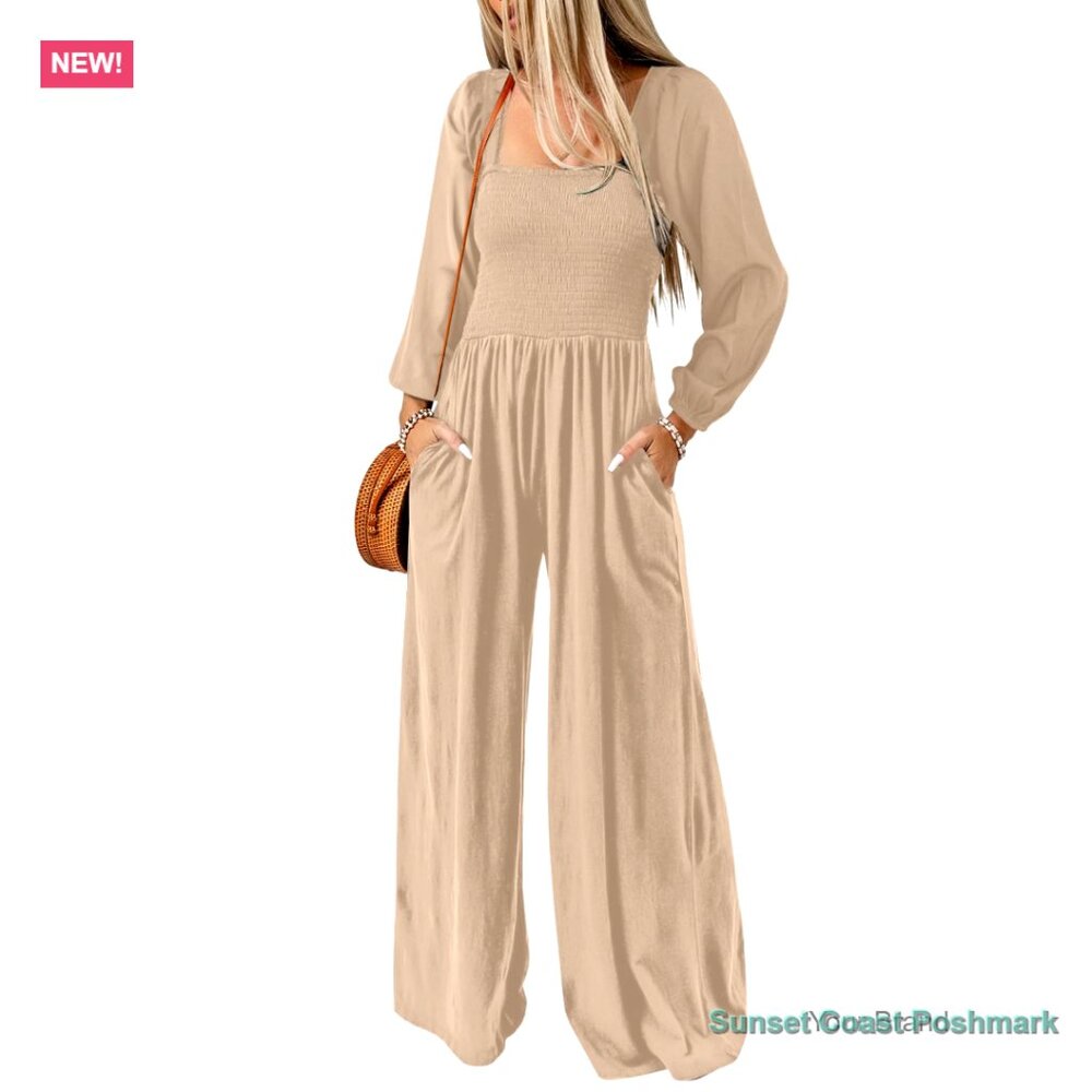 Polyester Jumpsuit with Pockets, Sleeveless Wide Leg Romper